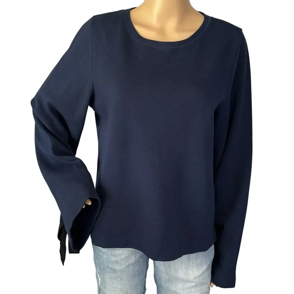 J. Crew Tie Sleeve Sweatshirt Navy Blue G8374 Size M